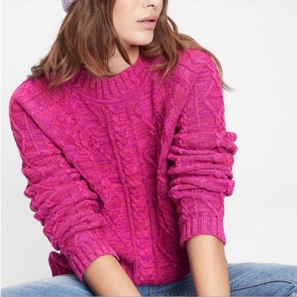 GAP OC Cable Knit Sweater Crew Neck Pink Marble Size Large - Picture 4 of 10